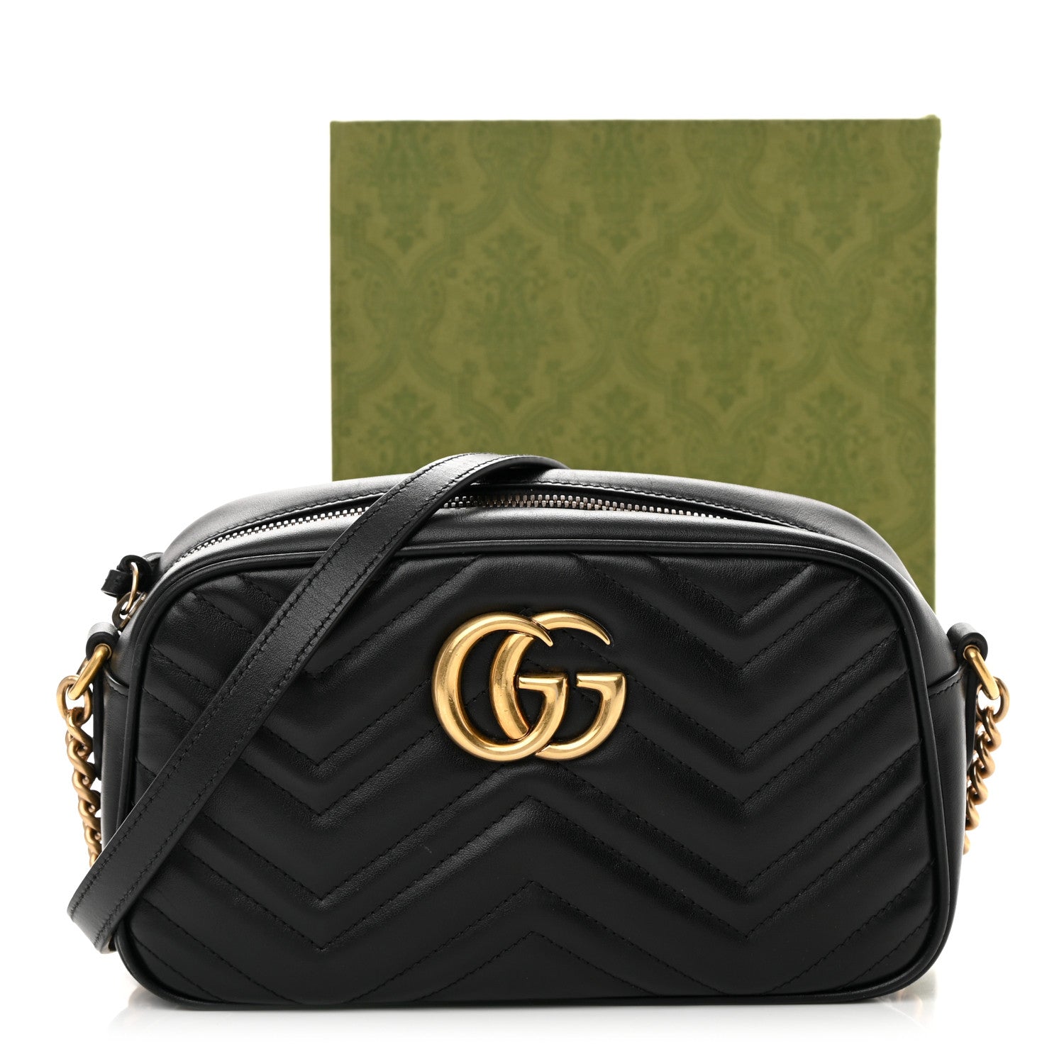 Gucci Calfskin Matelasse Small GG Marmont Chain Shoulder Bag Black 15 of 15