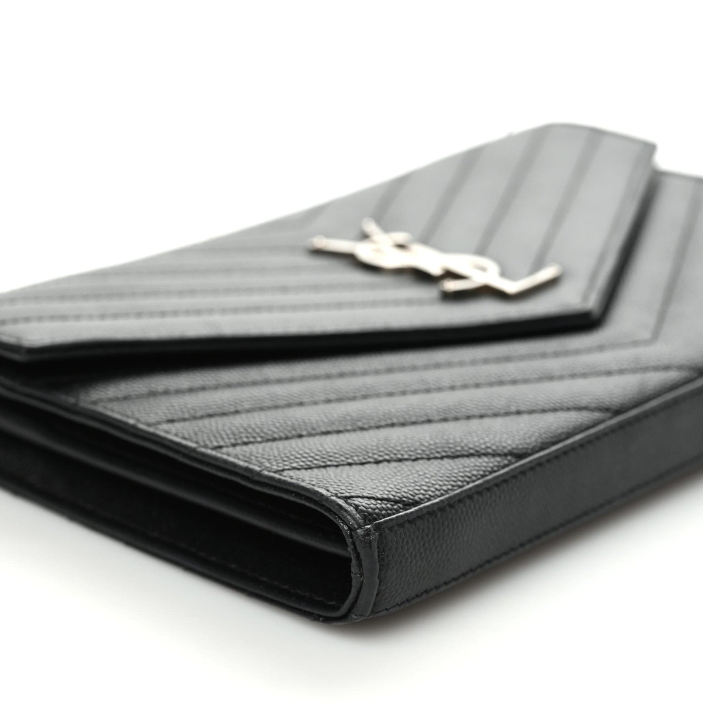 Grain De Poudre Matelasse Chevron Monogram Chain Wallet Black