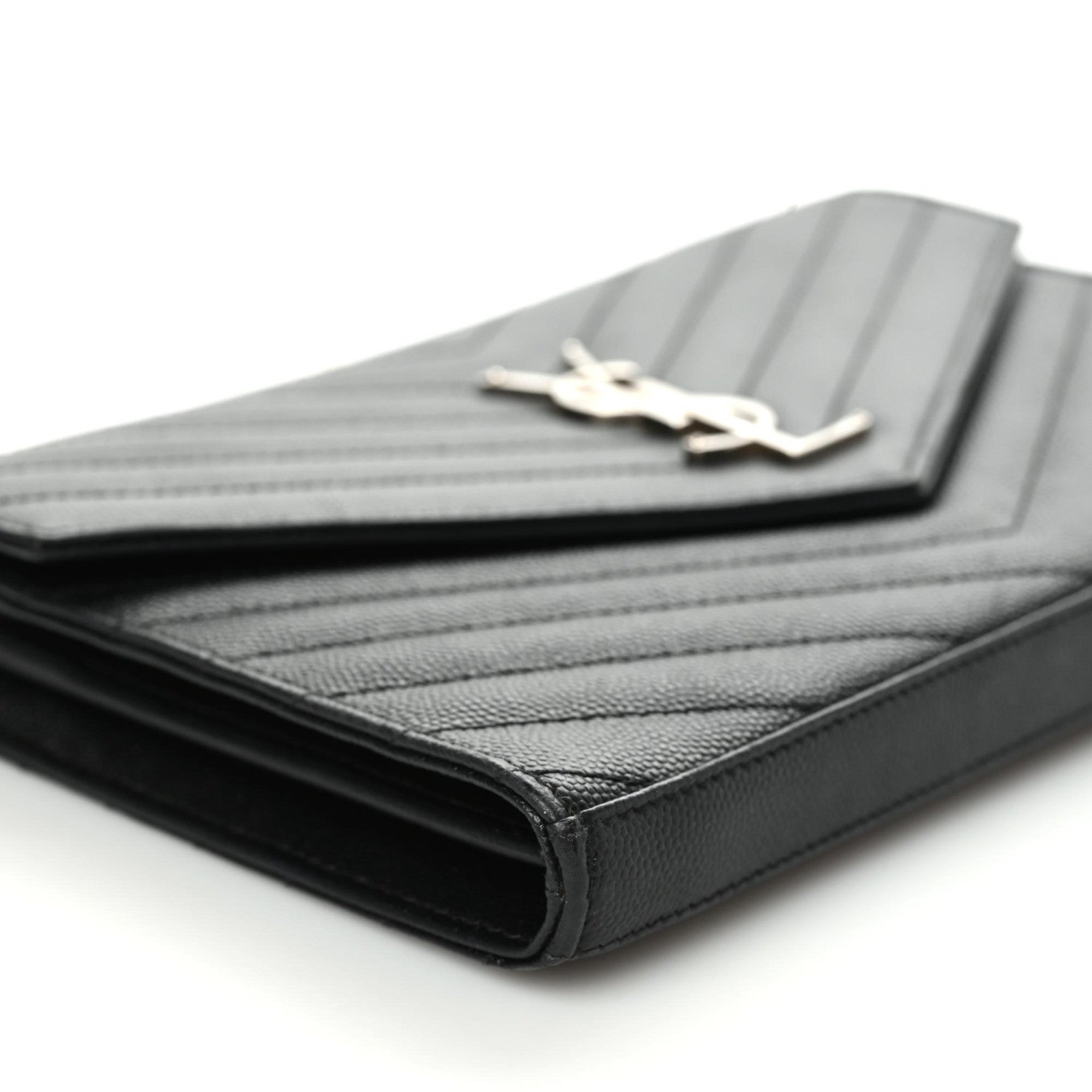 Saint Laurent Grain De Poudre Matelasse Chevron Monogram Chain Wallet Black 8 of 9