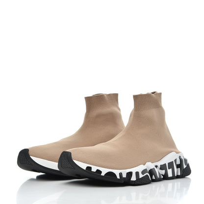 Balenciaga Neoprene Knit Womens Speed Graffiti Sneakers 41 Beige White Black 3 of 8