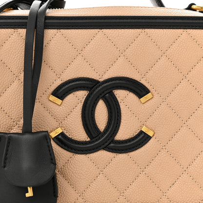 Chanel Caviar Quilted Medium CC Filigree Vanity Case Beige Black 8 of 12