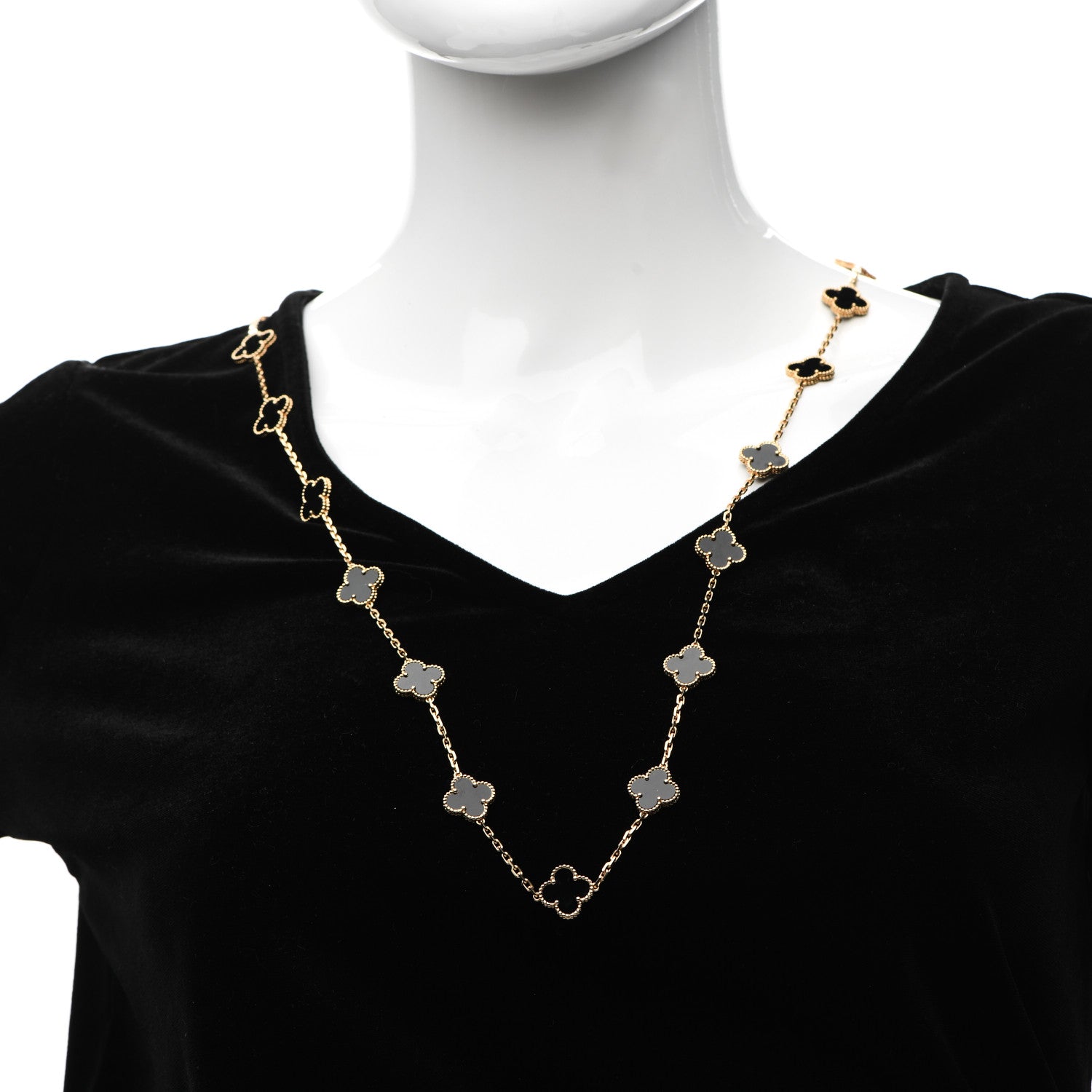 Van Cleef & Arpels 18K Yellow Gold Black Onyx 20 Motifs Vintage Alhambra Necklace 2 of 5