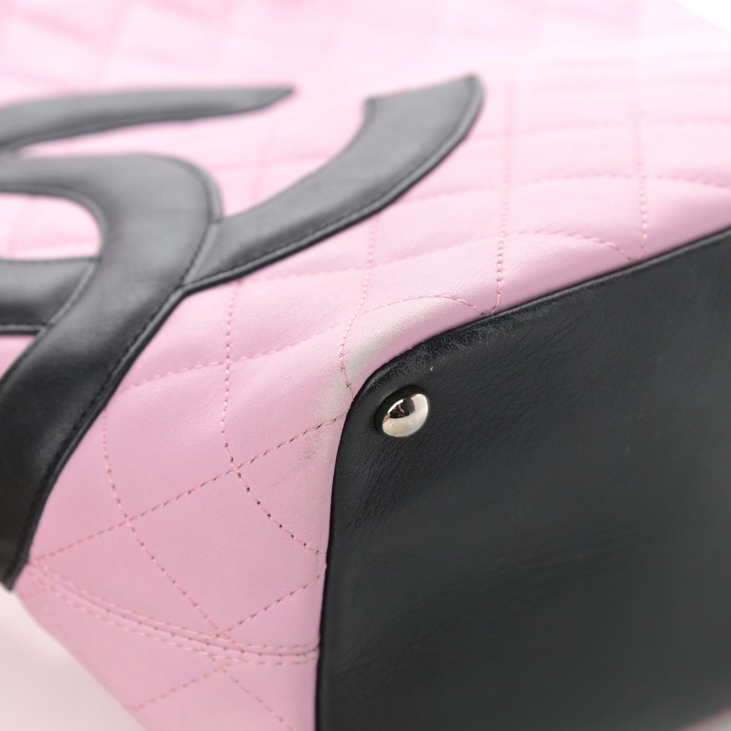 Calfskin Quilted Medium Cambon Tote Pink Black