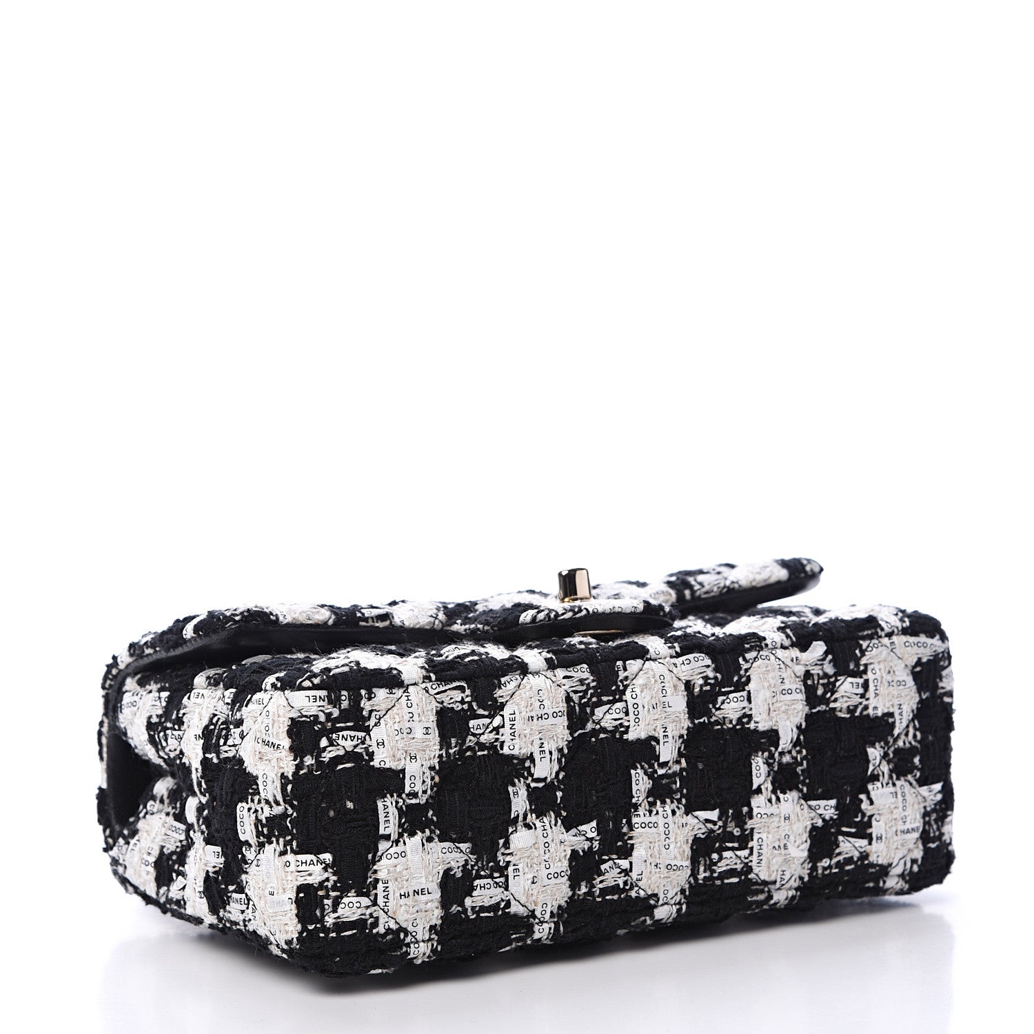 Chanel Tweed Quilted Mini Rectangular Flap Black Ecru White 3 of 11
