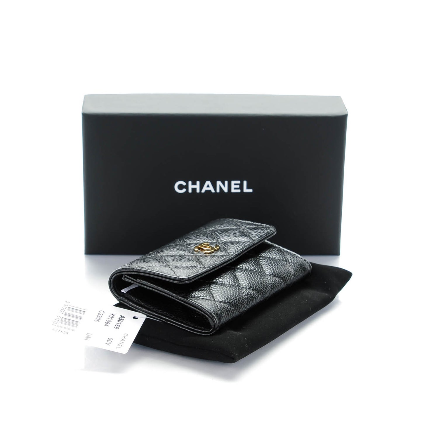Caviar Quilted Flap Card Holder Black