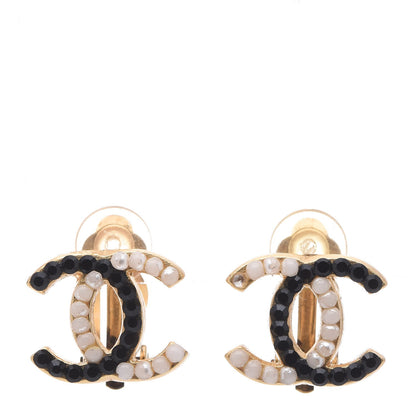 Chanel Pearl Crystal CC Clip On Earrings Gold 1 of 5