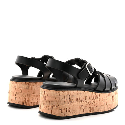 Prada Foam Rubber Cork Triangle Logo Platform Cage Sandals 38 Black 4 of 10