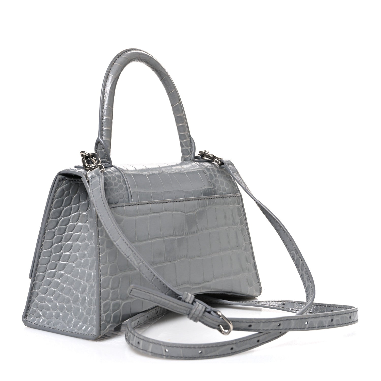 Balenciaga Shiny Calfskin Crocodile Embossed Small Hourglass Top Handle Bag Balenciaga Grey Balenciaga Grey 3 of 11