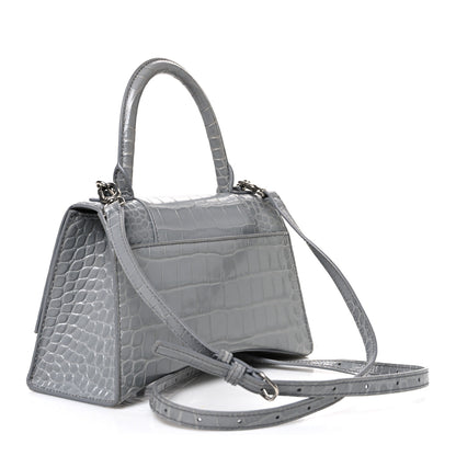Balenciaga Shiny Calfskin Crocodile Embossed Small Hourglass Top Handle Bag Balenciaga Grey Balenciaga Grey 3 of 11