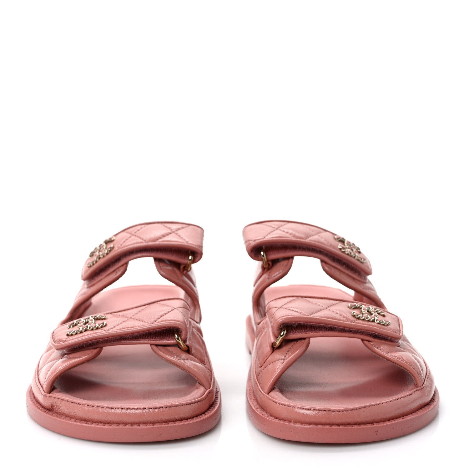 Chanel Lambskin Quilted Velcro Dad Chain CC Slide Sandals 39 Pink 2 of 8