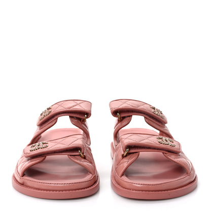 Chanel Lambskin Quilted Velcro Dad Chain CC Slide Sandals 39 Pink 2 of 8