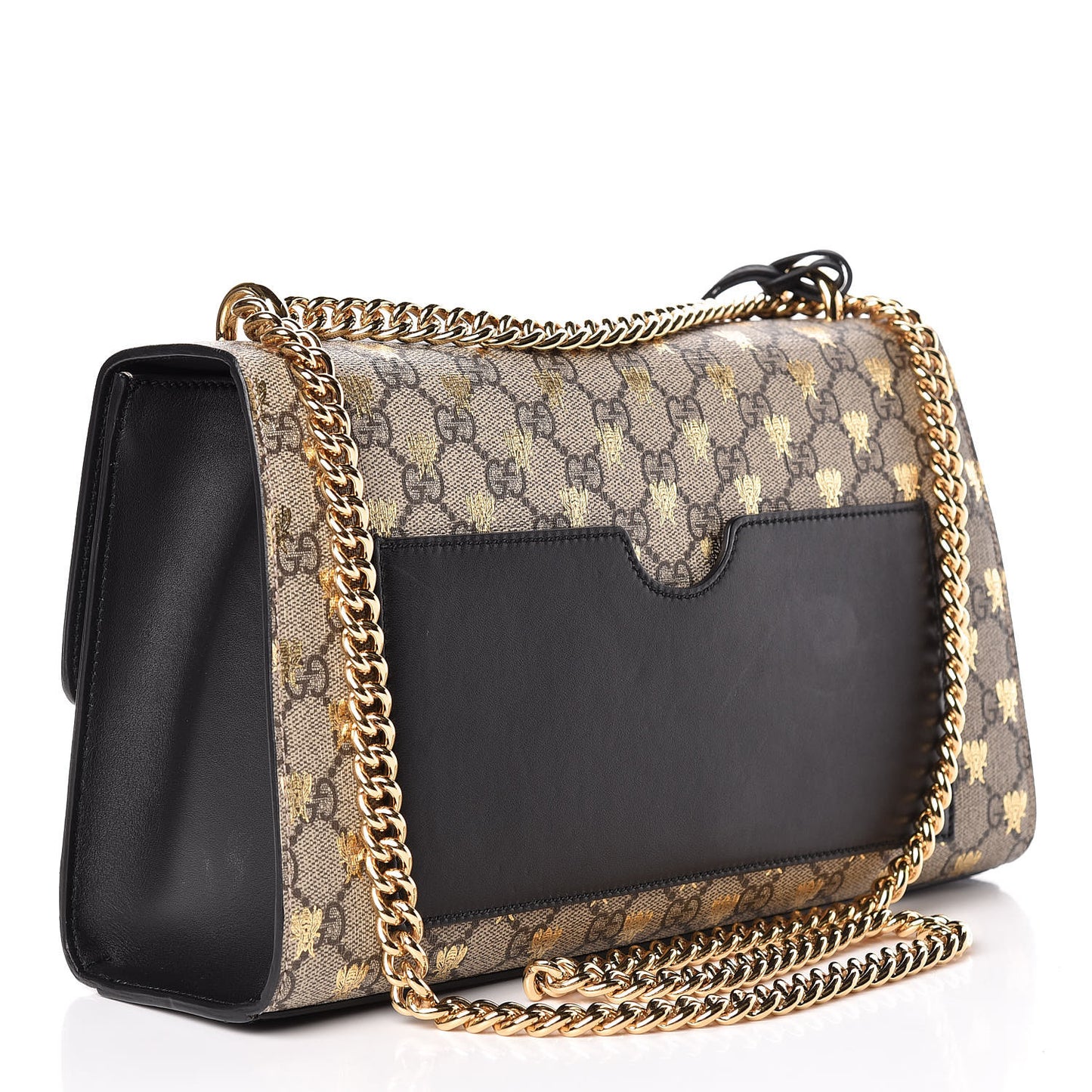 GG Supreme Monogram Bees Medium Padlock Shoulder Bag Beige Oro Black