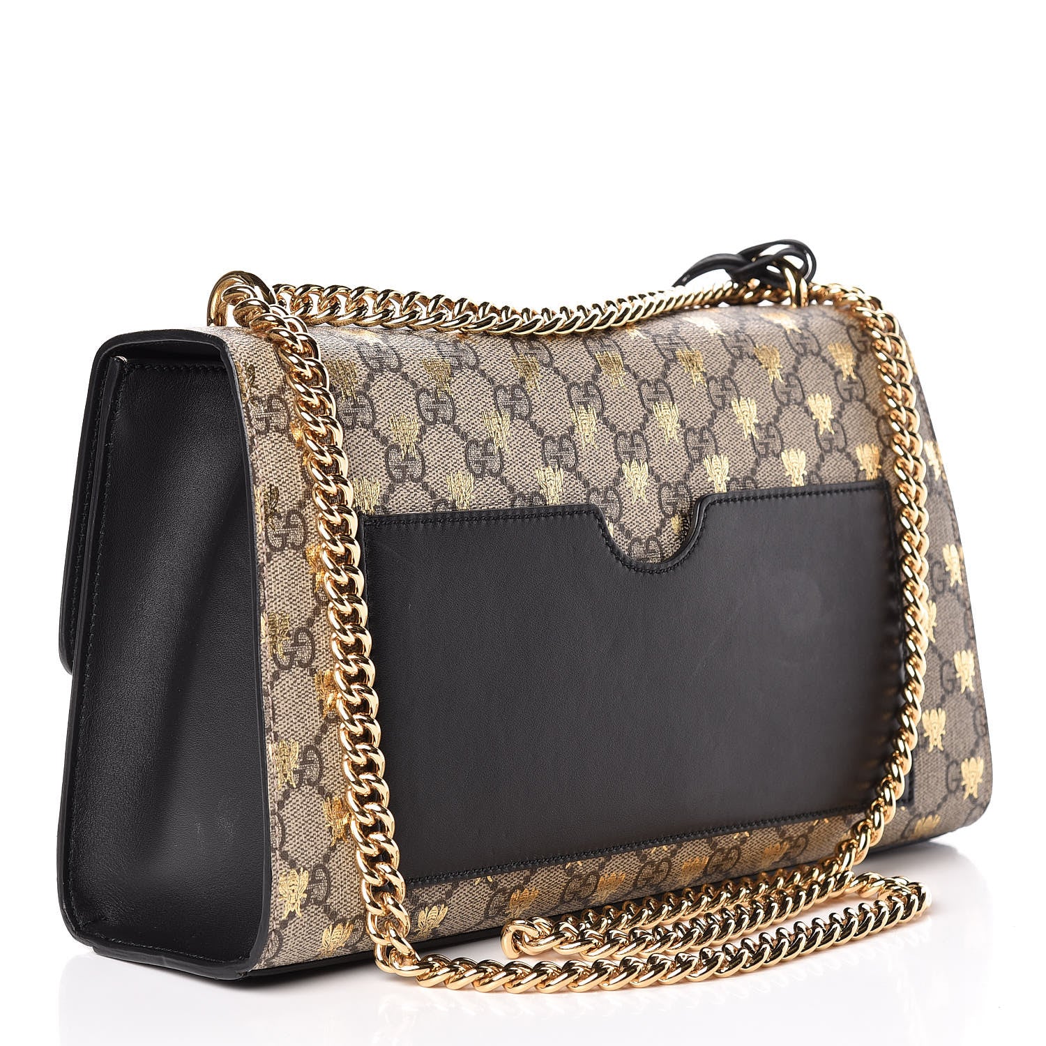 Gucci GG Supreme Monogram Bees Medium Padlock Shoulder Bag Beige Oro Black 3 of 12