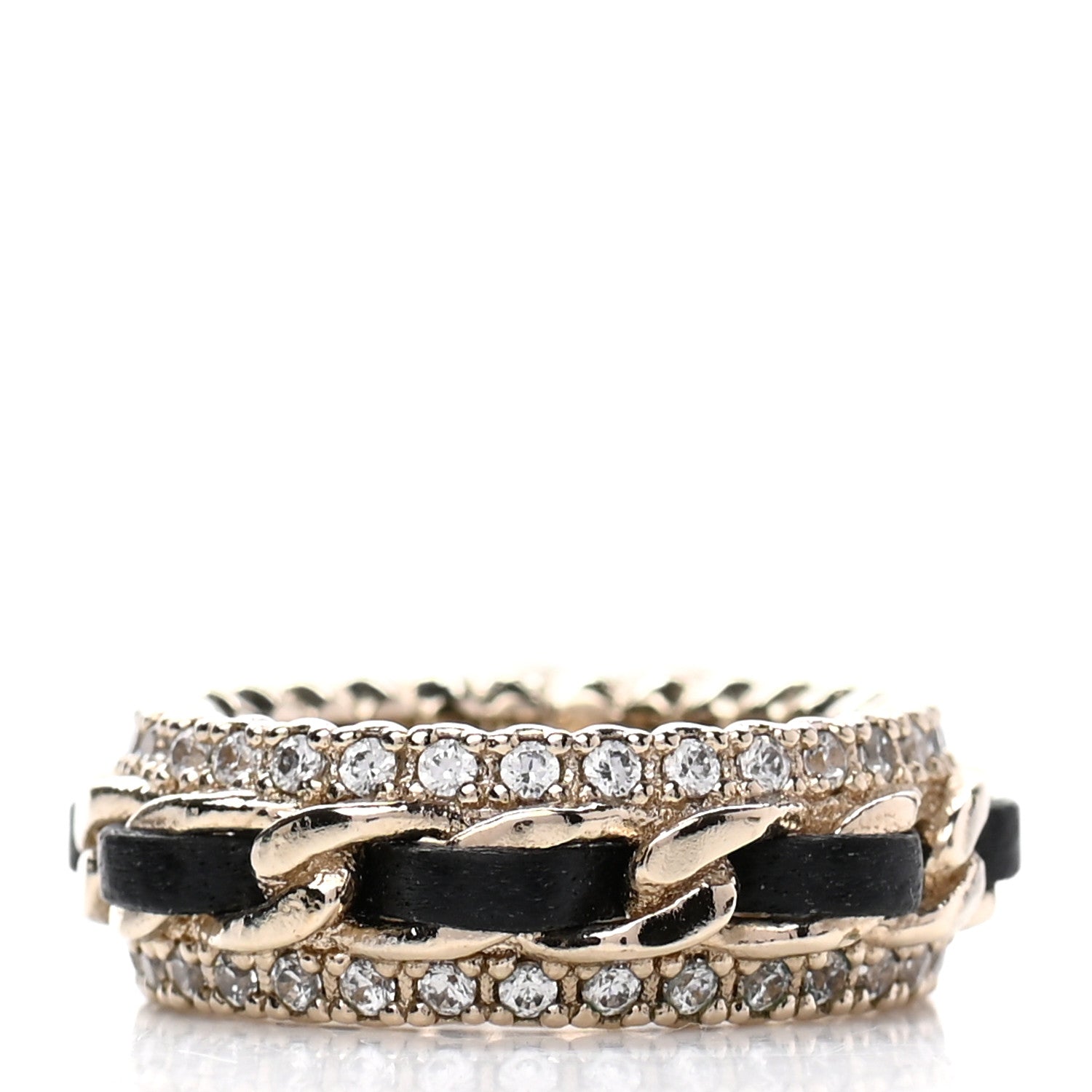 Chanel Metal Crystal Lambskin CC Ring 52 Gold Black 3 of 4