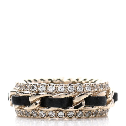 Chanel Metal Crystal Lambskin CC Ring 52 Gold Black 3 of 4