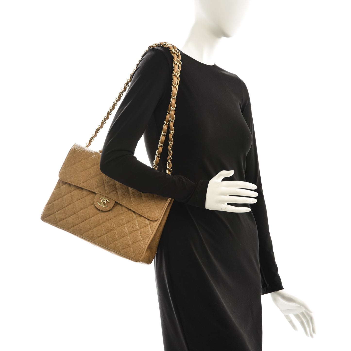 Caviar Jumbo Single Flap Beige