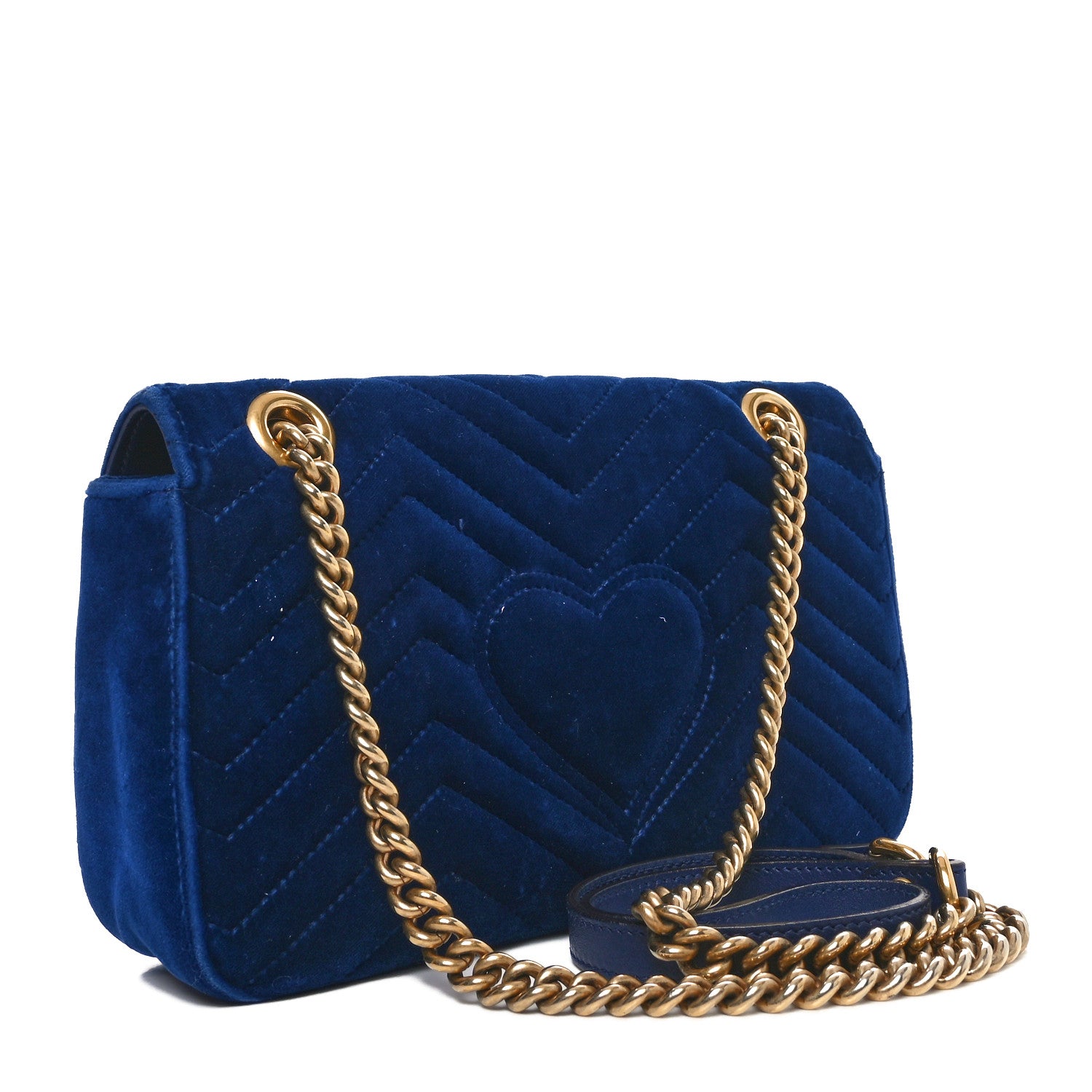 Gucci Velvet Matelasse Small GG Marmont Shoulder Bag Cobalt Blue 3 of 10