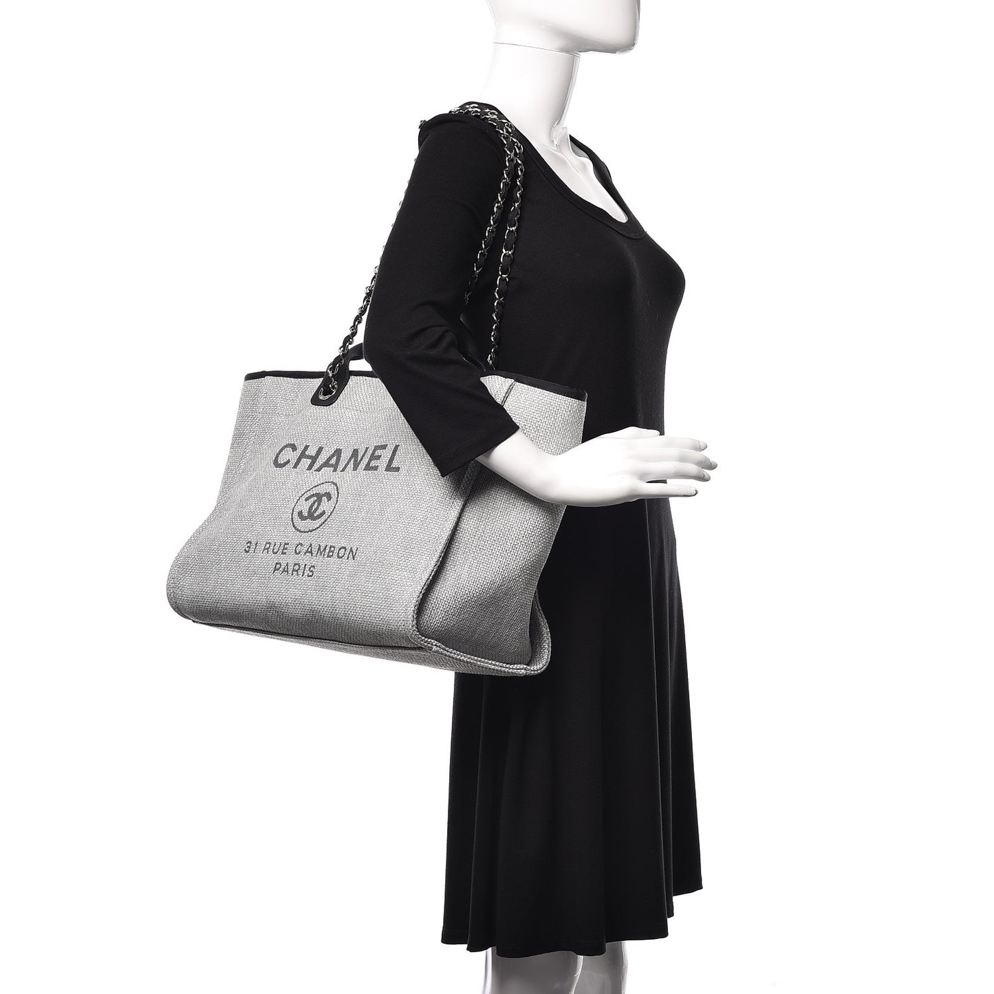 Woven Straw Raffia Large Deauville Tote Grey