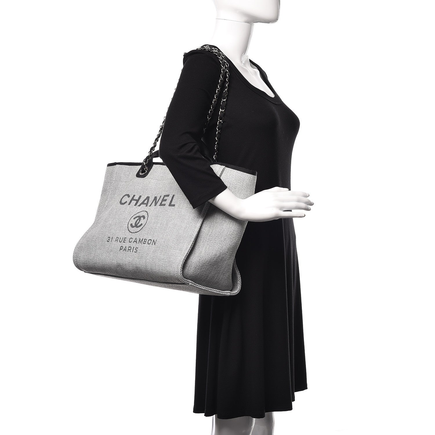 Chanel Woven Straw Raffia Large Deauville Tote Grey 2 of 9