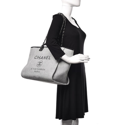 Chanel Woven Straw Raffia Large Deauville Tote Grey 2 of 9