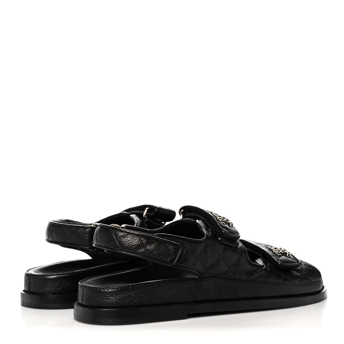 Grained Calfskin Velcro Dad Sandals 39 Black