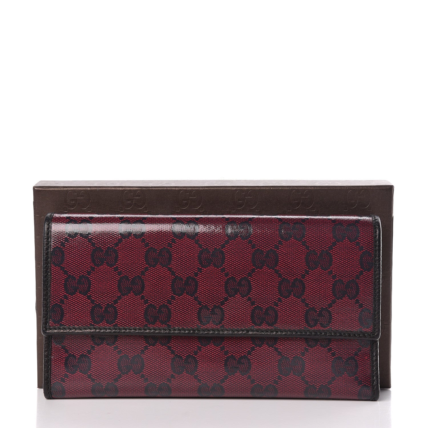 Gucci Crystal Monogram Dollar Calfskin Continental Flap Wallet Light Cherry Black 8 of 8