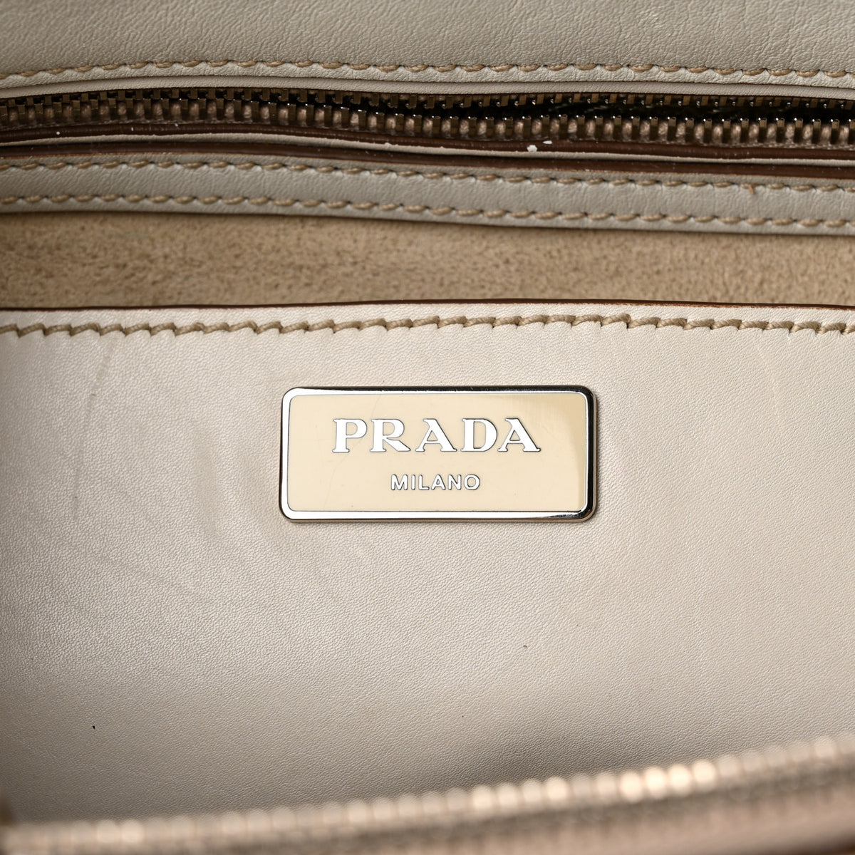 City Calf Mini Hand Stitched Galleria Double Zip Tote White
