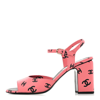 Chanel Printed Lambskin CC Sandals 41 Pink Black 1 of 8