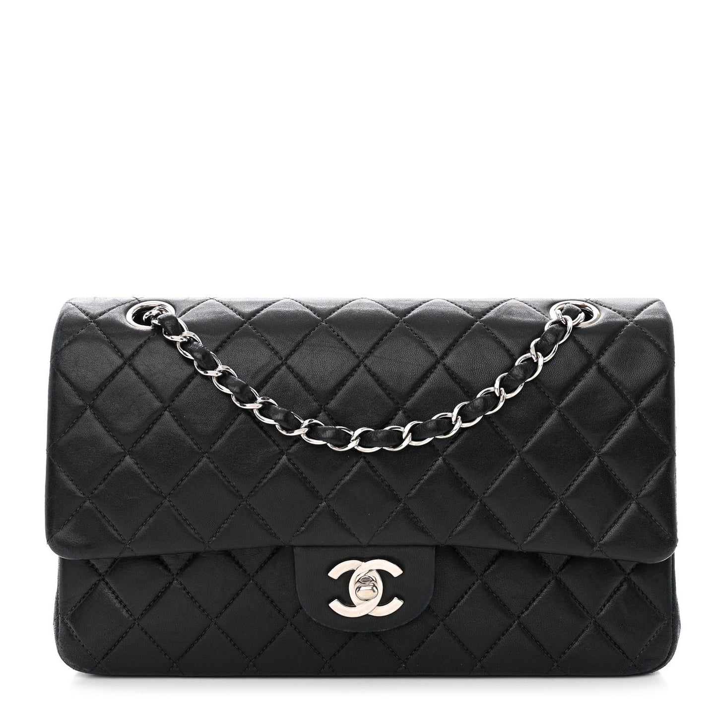 Lambskin Quilted Medium Double Flap Black