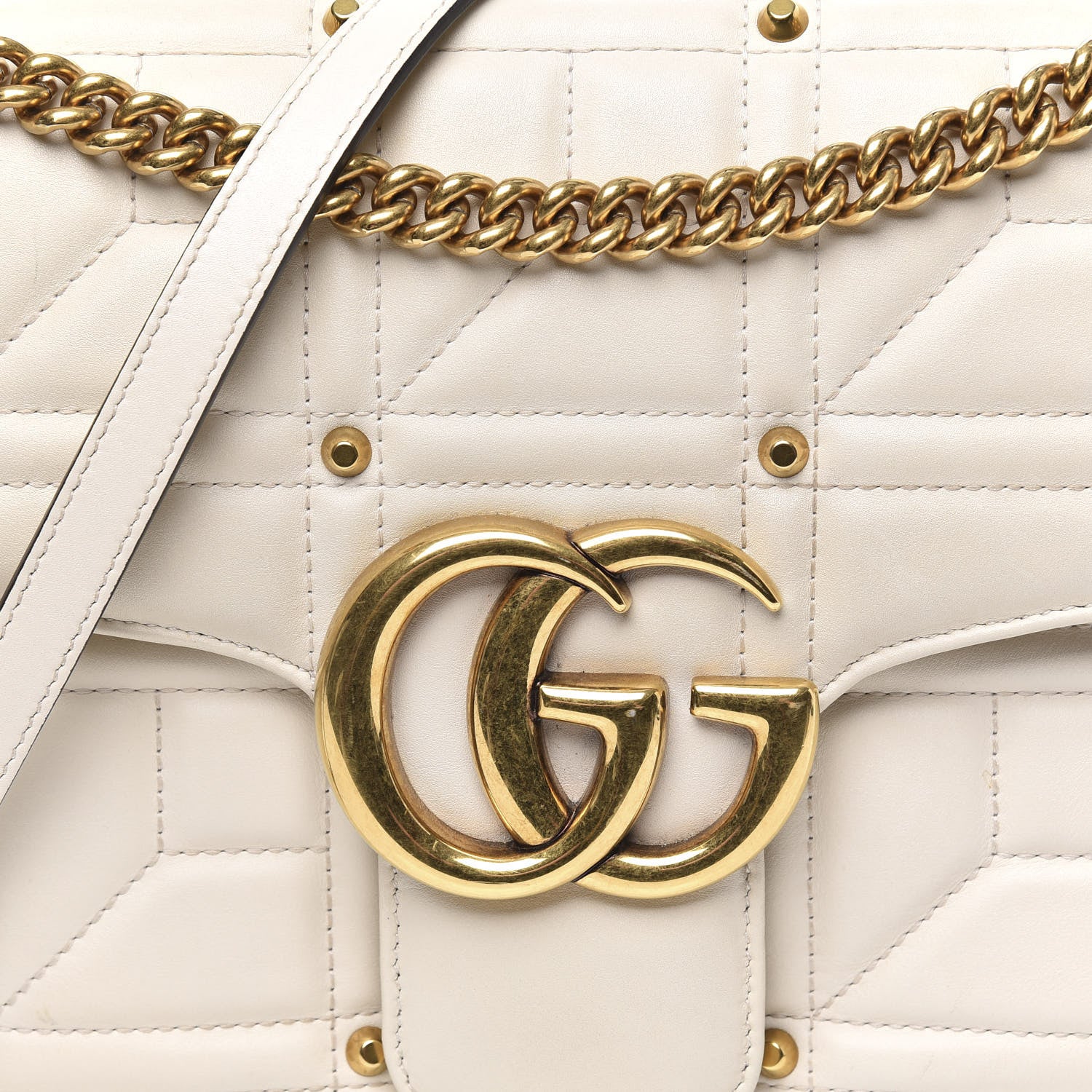 Gucci Calfskin Matelasse Studded Medium GG Marmont Shoulder Bag White 18 of 18