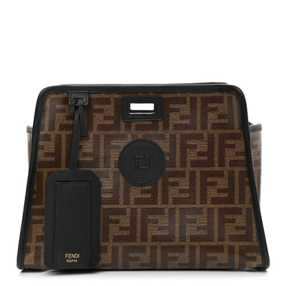 Fendi Glazed Fabric Vitello Century FF 1974 Stamp Patch Mini Peekaboo Defender Cover Mogano Panna Black 1 of 10