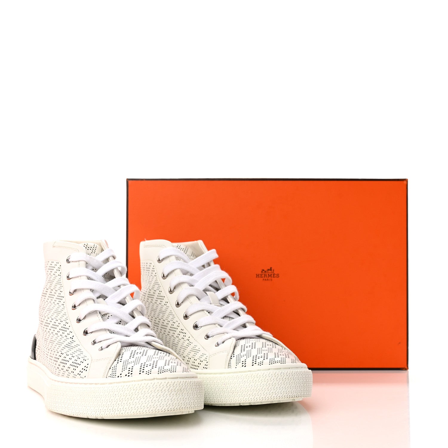 Hermes Perforated Calfskin Mens Clap High Top Sneakers 40 White 16 of 16