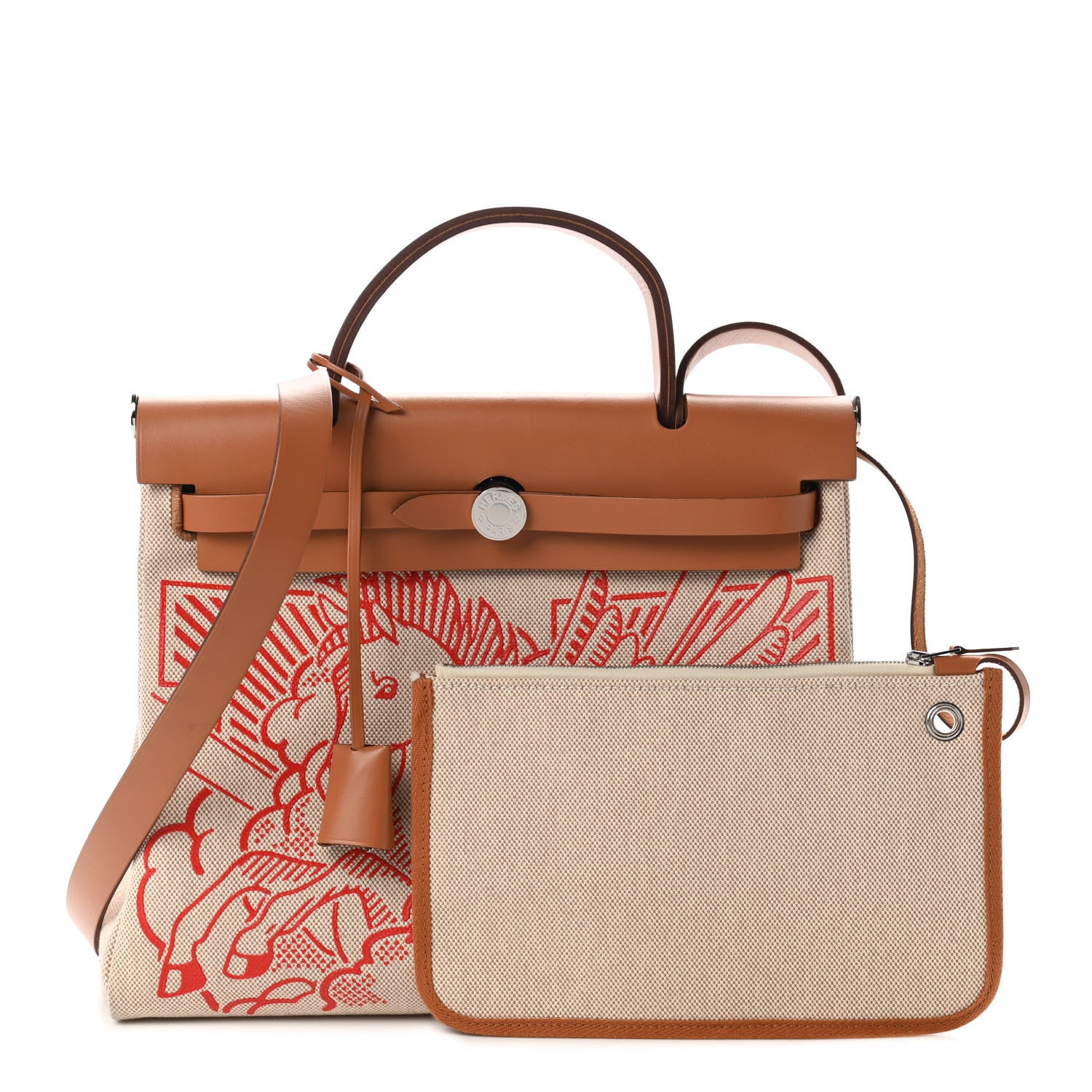 Hermes Vache Hunter Toile Pegase Pop Herbag Zip Retourne 31 PM Capucine Ecru 1 of 9