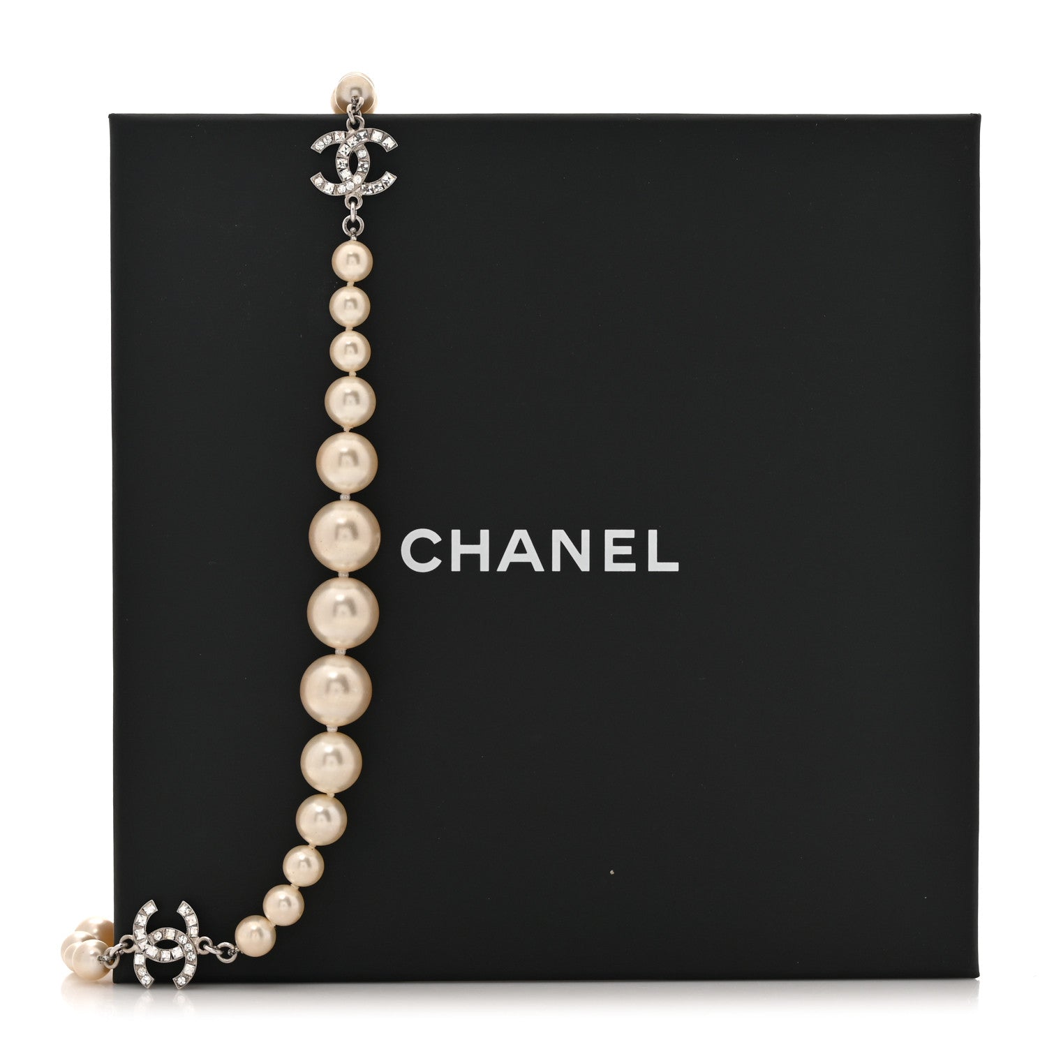 Chanel Pearl Crystal Baguette CC Short Necklace Silver 5 of 5