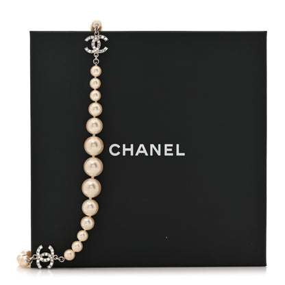 Chanel Pearl Crystal Baguette CC Short Necklace Silver 5 of 5