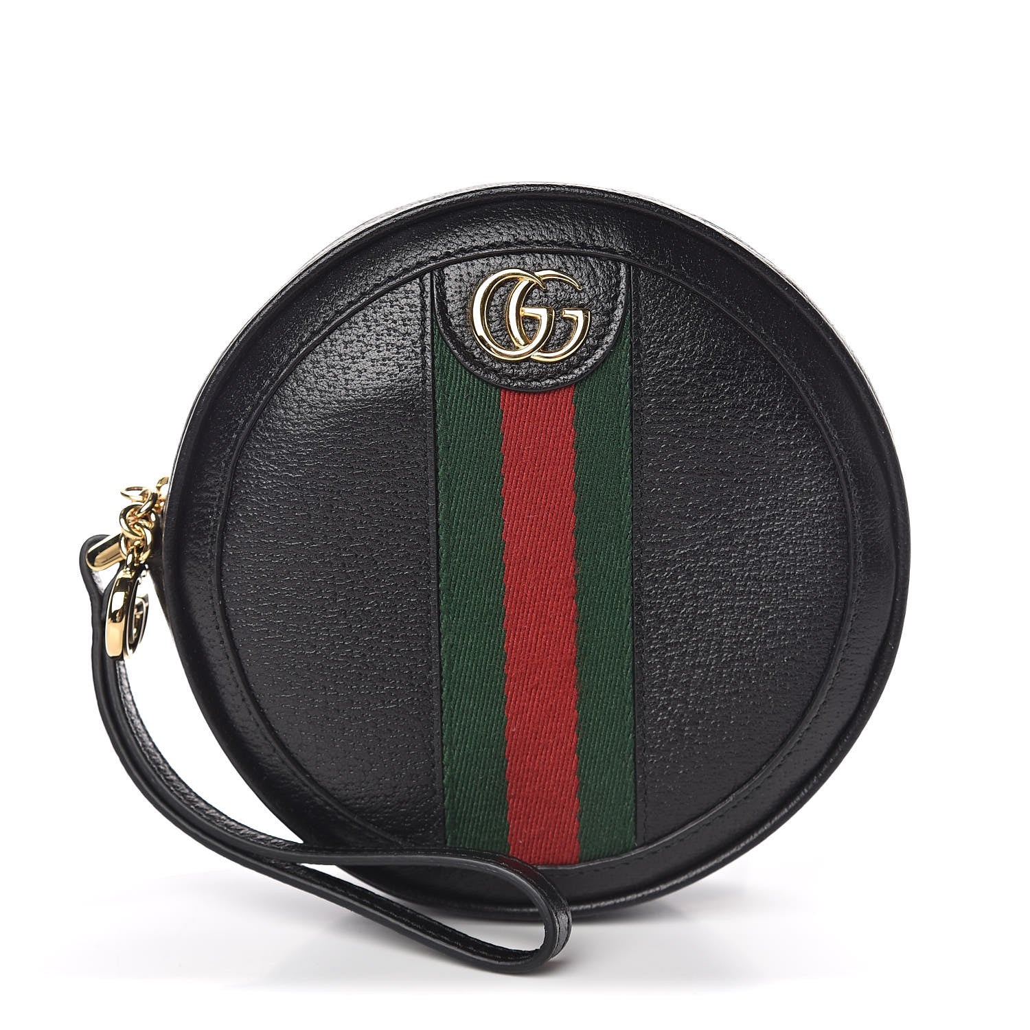 Gucci Textured Calfskin Web Ophidia Round Wrist Wallet Black 1 of 7