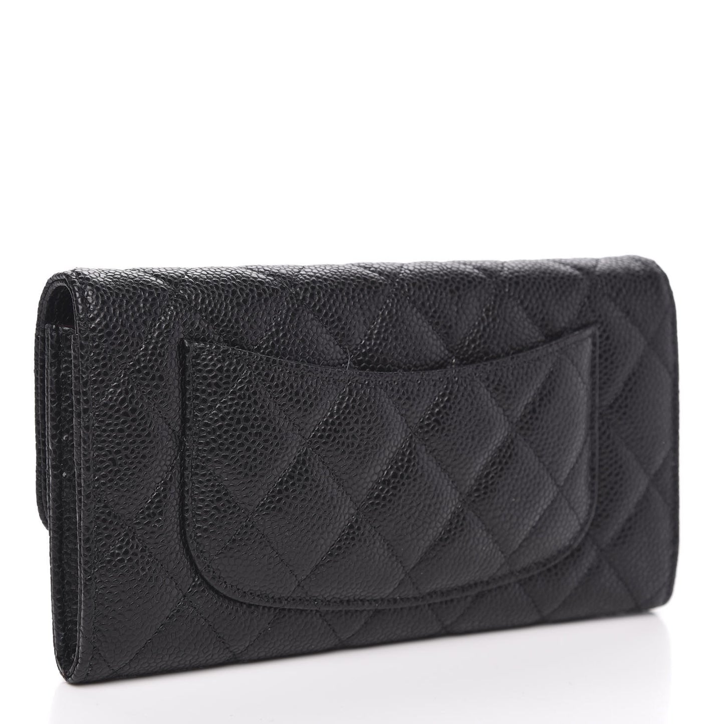 Caviar Quilted Large Gusset Flap Wallet Black