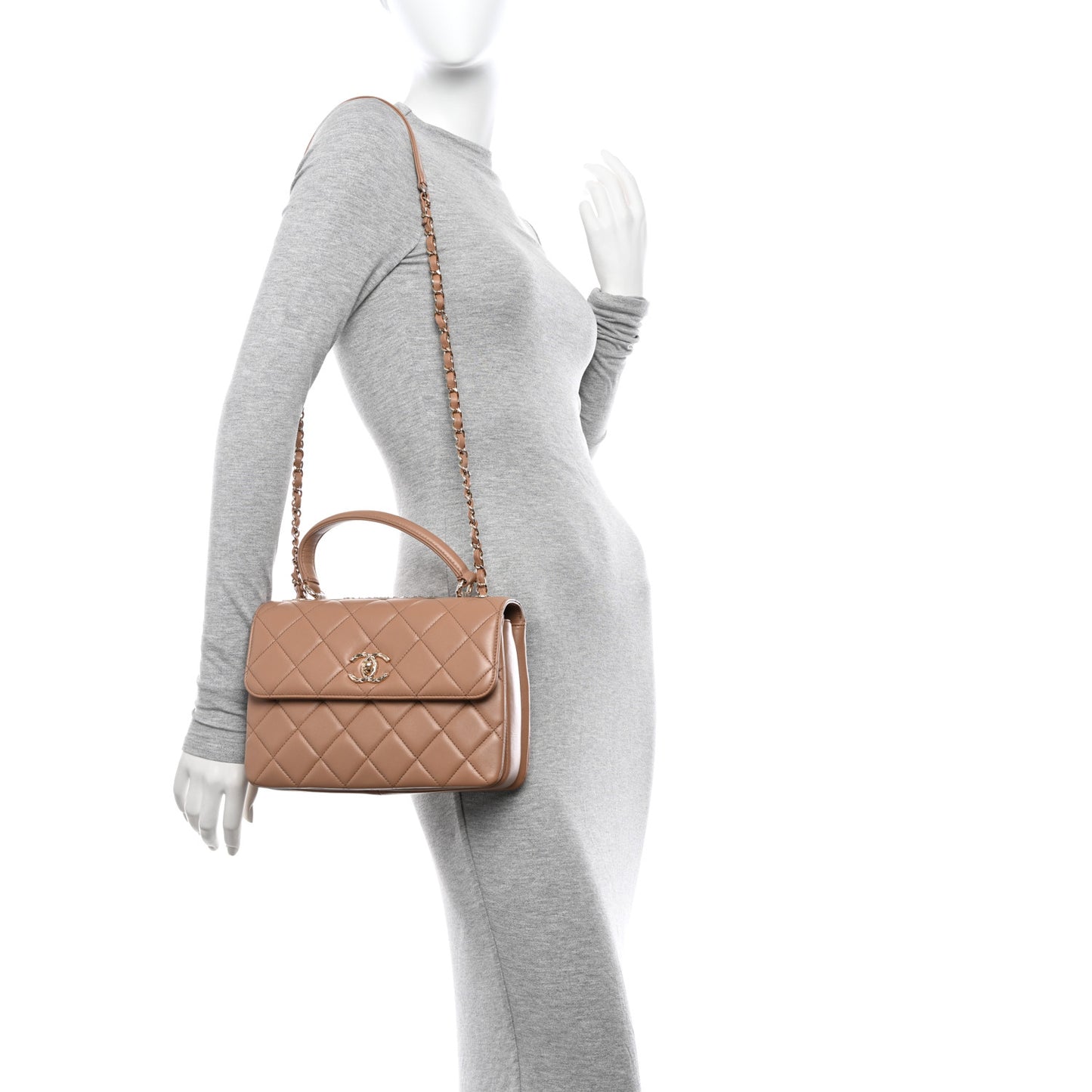 Lambskin Quilted Small Trendy CC Dual Handle Flap Bag Beige