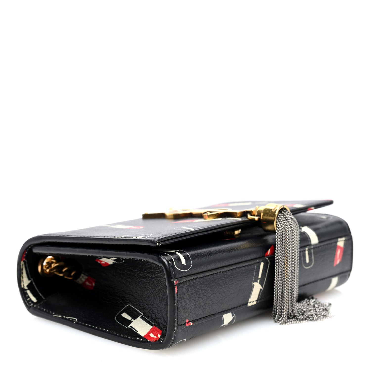 Saint Laurent Calfskin Lipstick Print Small Classic Monogram Kate Tassel Satchel Black 4 of 9