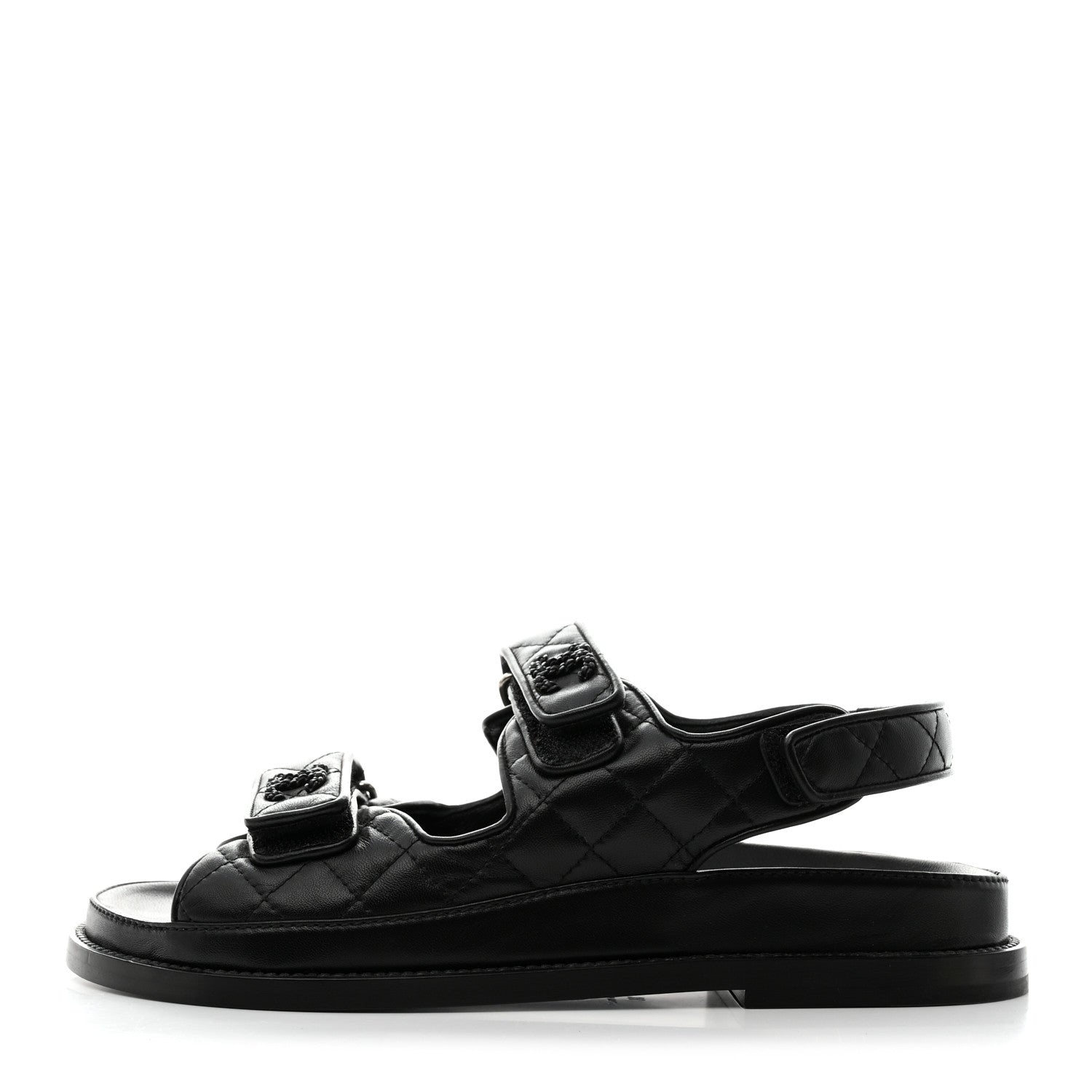 Chanel Lambskin Quilted Velcro Dad Sandals 38 Black 1 of 9