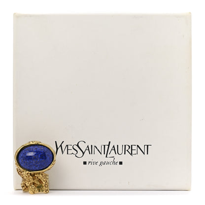 Saint Laurent Glass Cabochon Arty Ovale Ring 52 6 Gold Blue 6 of 6