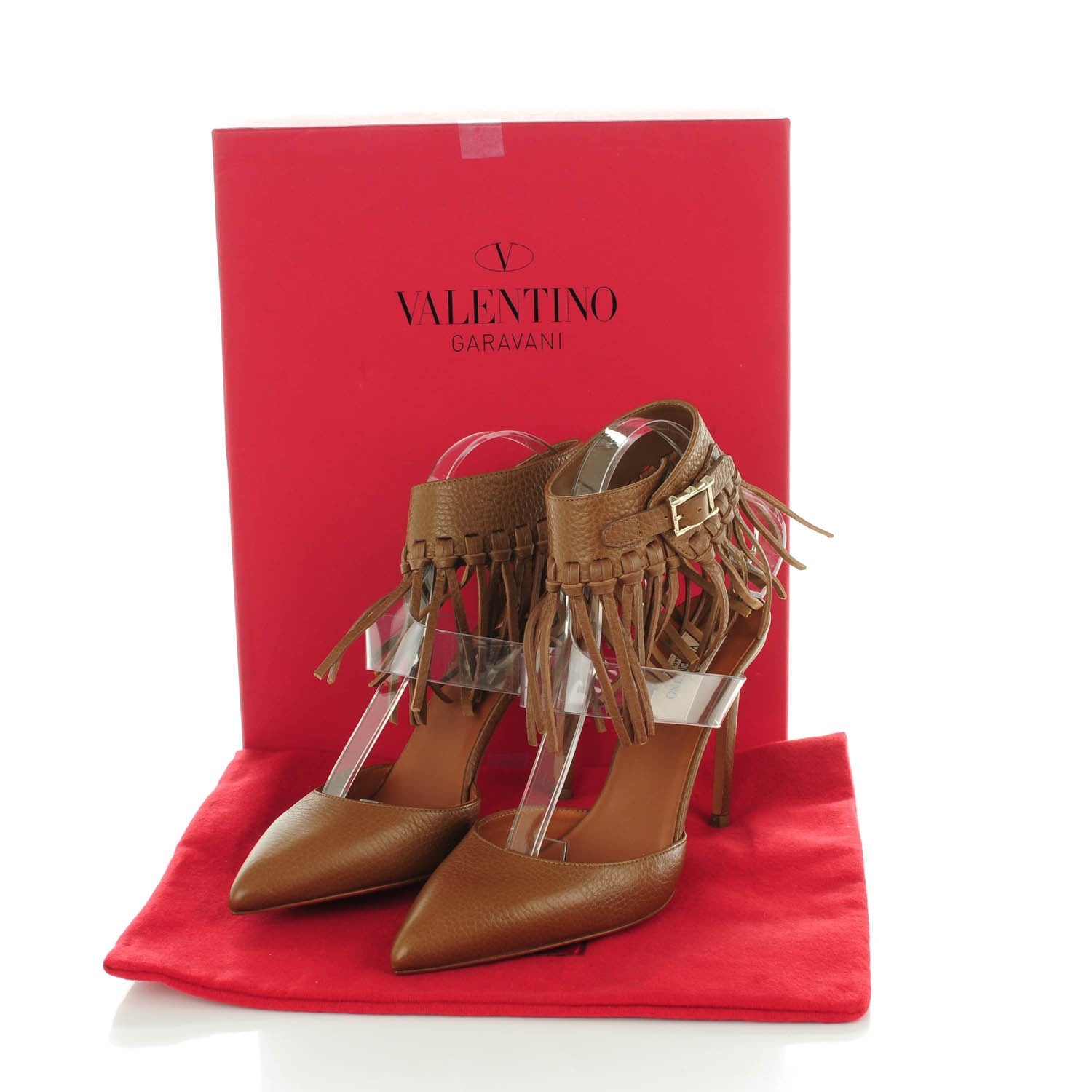 Valentino Garavani Grained Calfskin C Rockee Fringe Ankle Wrap Pumps 36 Light Cuir 6 of 9