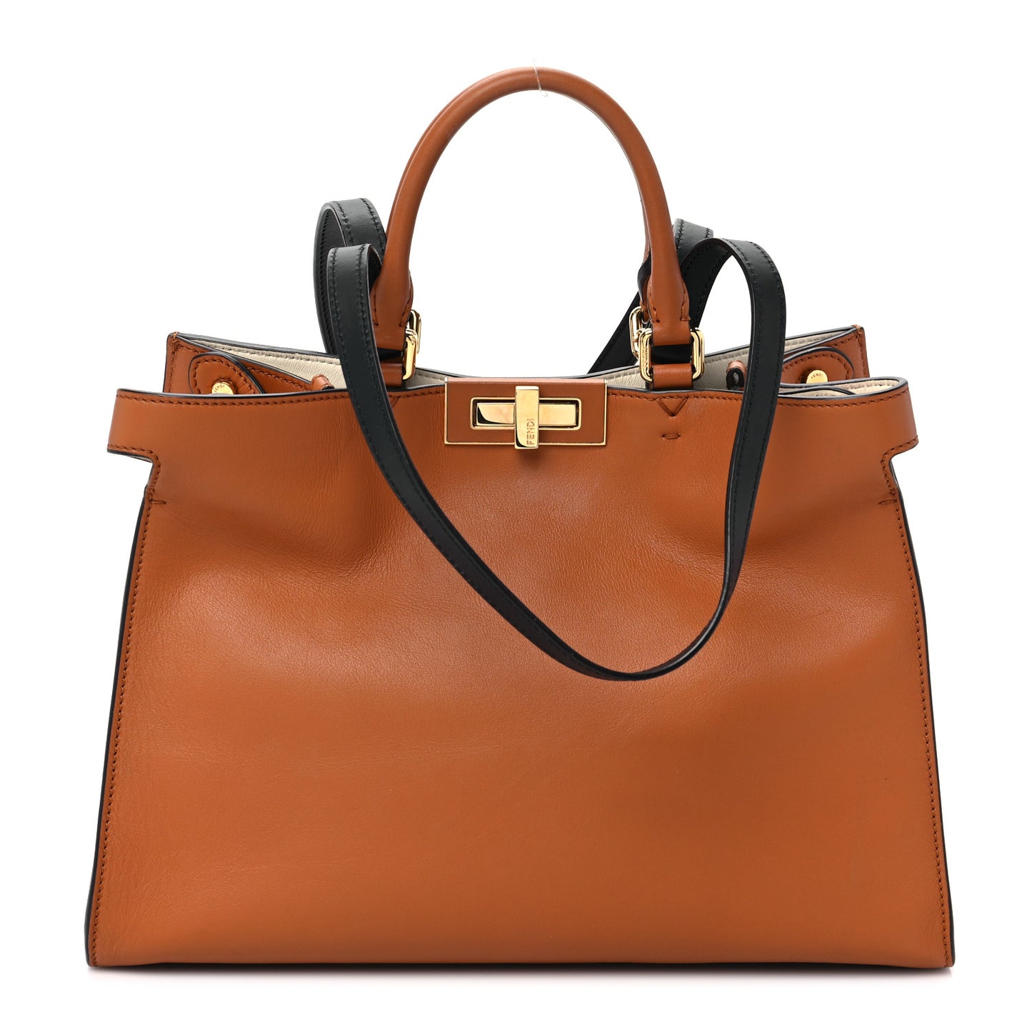 Vitello Seta Century Small Peekaboo X-Tote Brandy Black