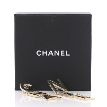 Chanel Metal Cha-Nel Logo Drop Earrings Gold 3 of 3