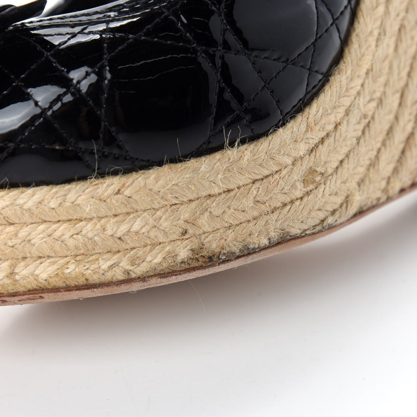 Patent Cannage Ribbon Wedge Sandals 38.5 Black