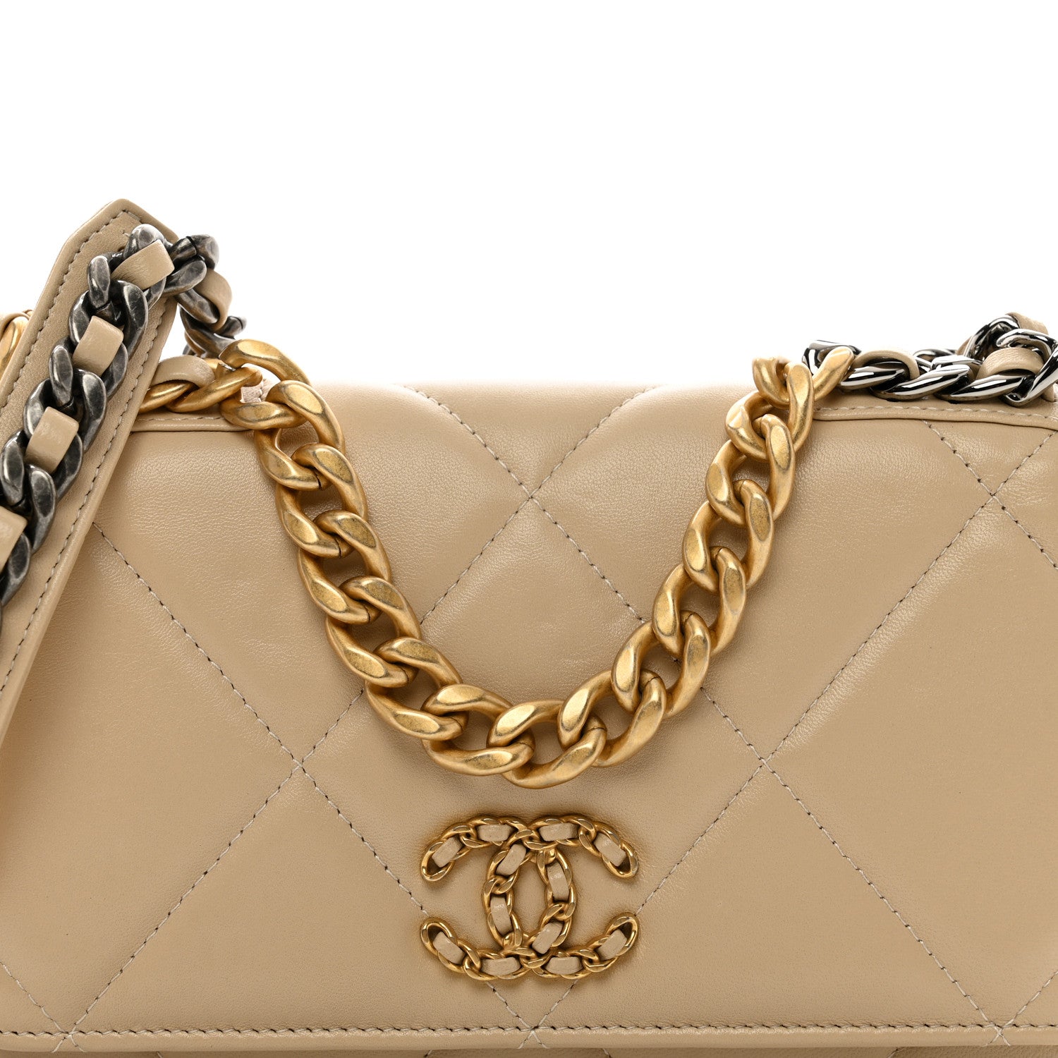 Chanel Lambskin Quilted Chanel 19 Wallet On Chain WOC Beige 5 of 14