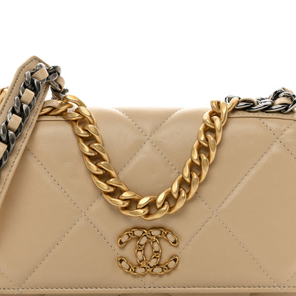 Chanel Lambskin Quilted Chanel 19 Wallet On Chain WOC Beige 5 of 14