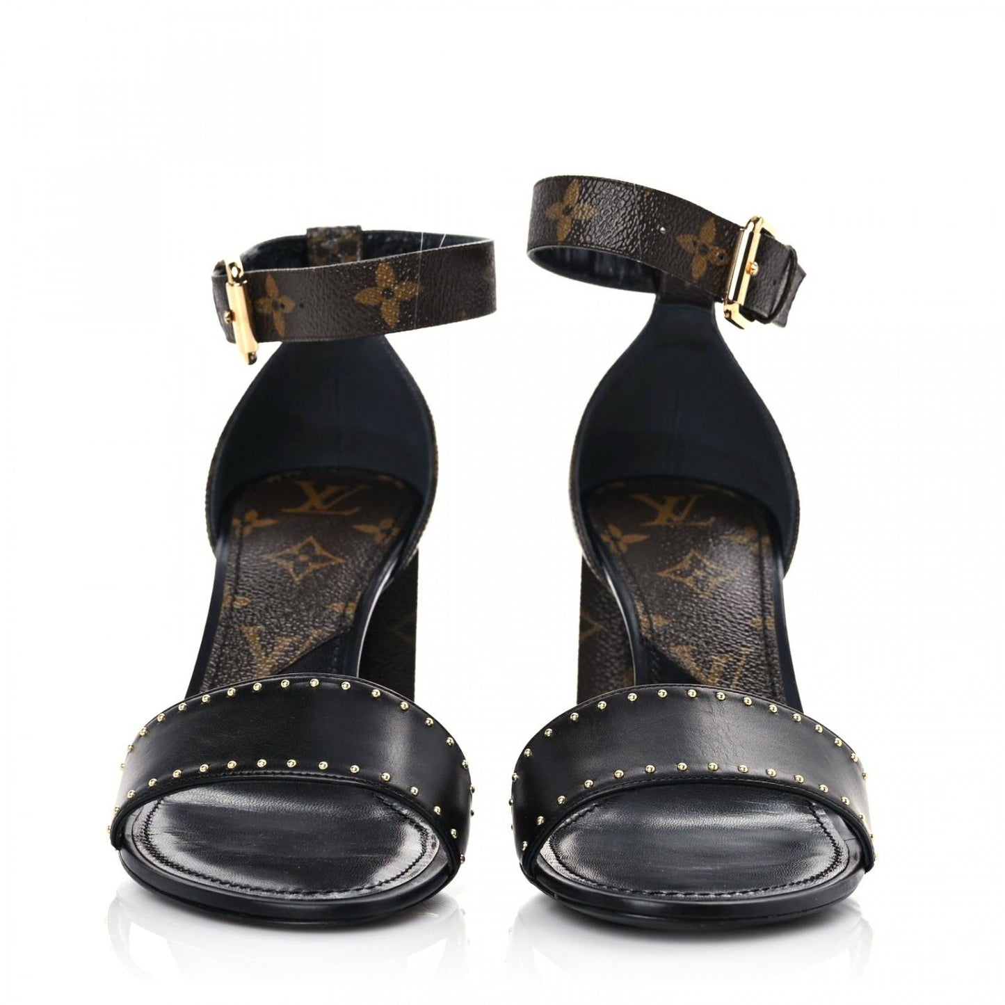 Calfskin Studded Monogram Silhouette Sandals 38.5 Black