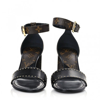 Louis Vuitton Calfskin Studded Monogram Silhouette Sandals 38.5 Black 2 of 10