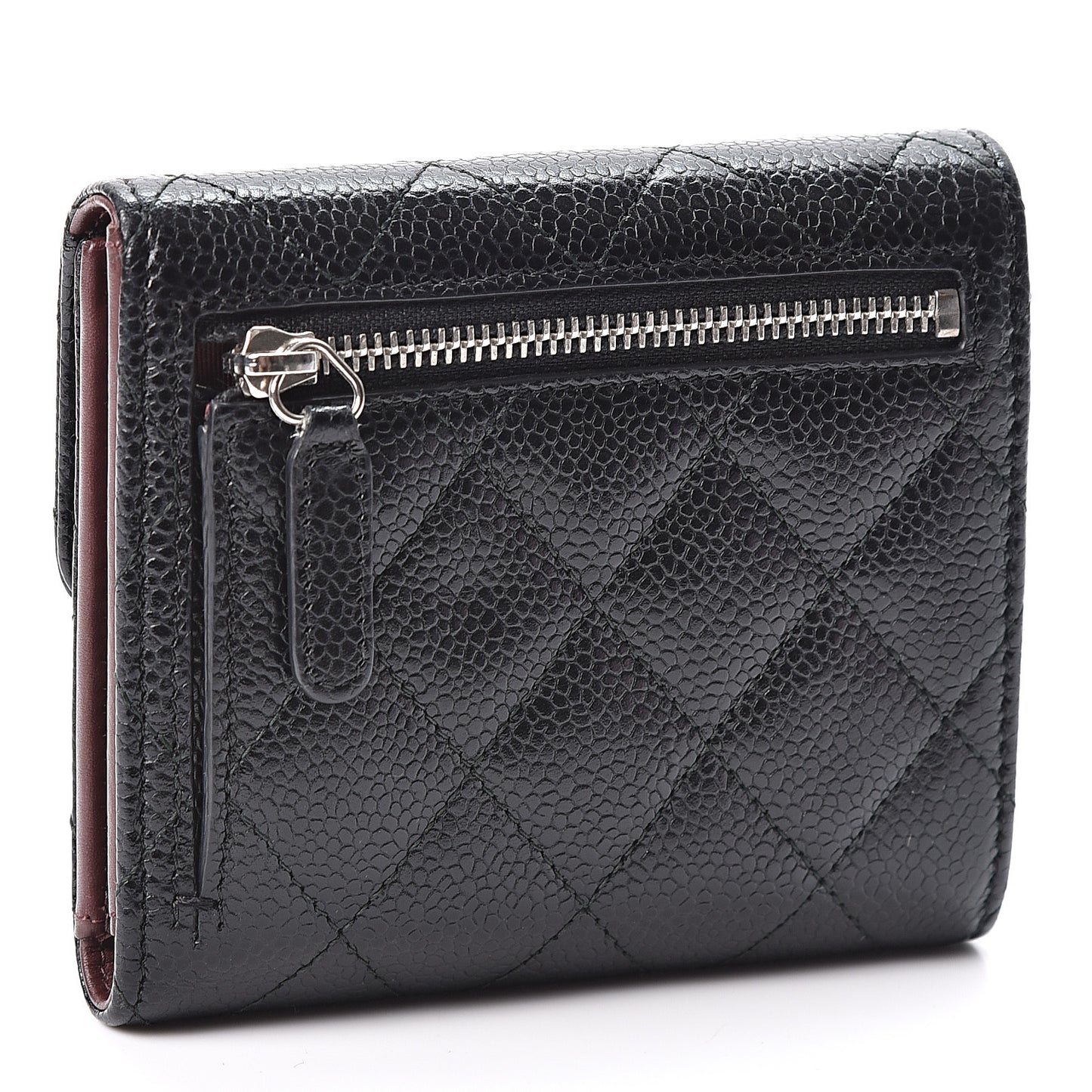 Caviar Quilted Compact Flap Wallet Black
